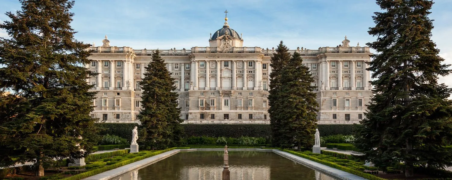 Madrid’s Royal Palace seen across the Sabatini Gardens